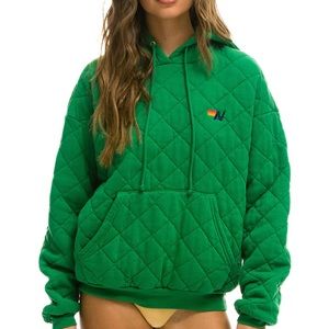 Aviator Nation Kelly Green Quilted Hoodie in Medium